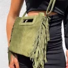 Bolso piel flecos caqui