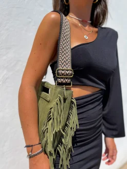 Bolso piel flecos caqui