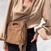Bolso piel flecos chocolate