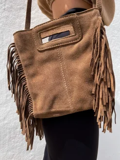Bolso piel flecos chocolate