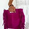 Bolso piel flecos fucsia