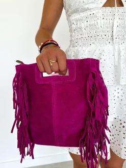 Bolso piel flecos fucsia