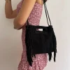 Bolso piel flecos negro