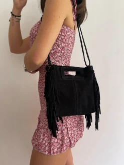 Bolso piel flecos negro