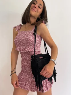 Bolso piel flecos negro