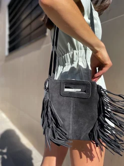 Bolso piel flecos negro