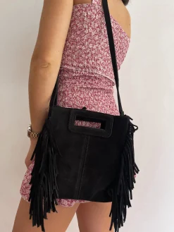 Bolso piel flecos negro