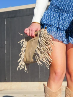 Bolso piel lisa flecos beige