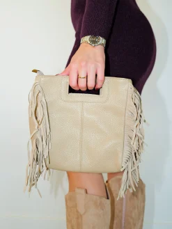 Bolso piel lisa flecos beige