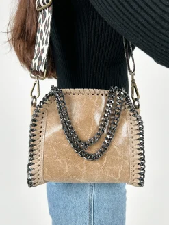 Bolso pocket bag brillo beige