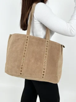 Bolso tachas maxi beige