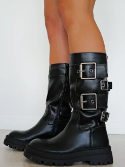 Bota biker hebillas negra