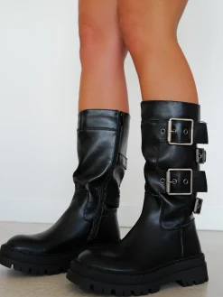 Bota biker hebillas negra