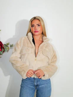 Chaqueta pelo cremallera beige