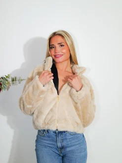 Chaqueta pelo cremallera beige