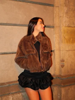 Chaqueta pelo cremallera chocolate