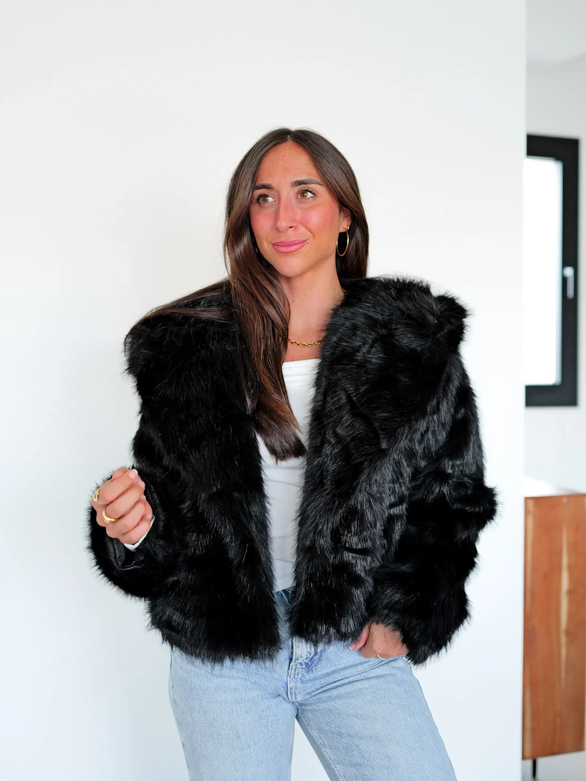 Chaqueta pelo solapa negra