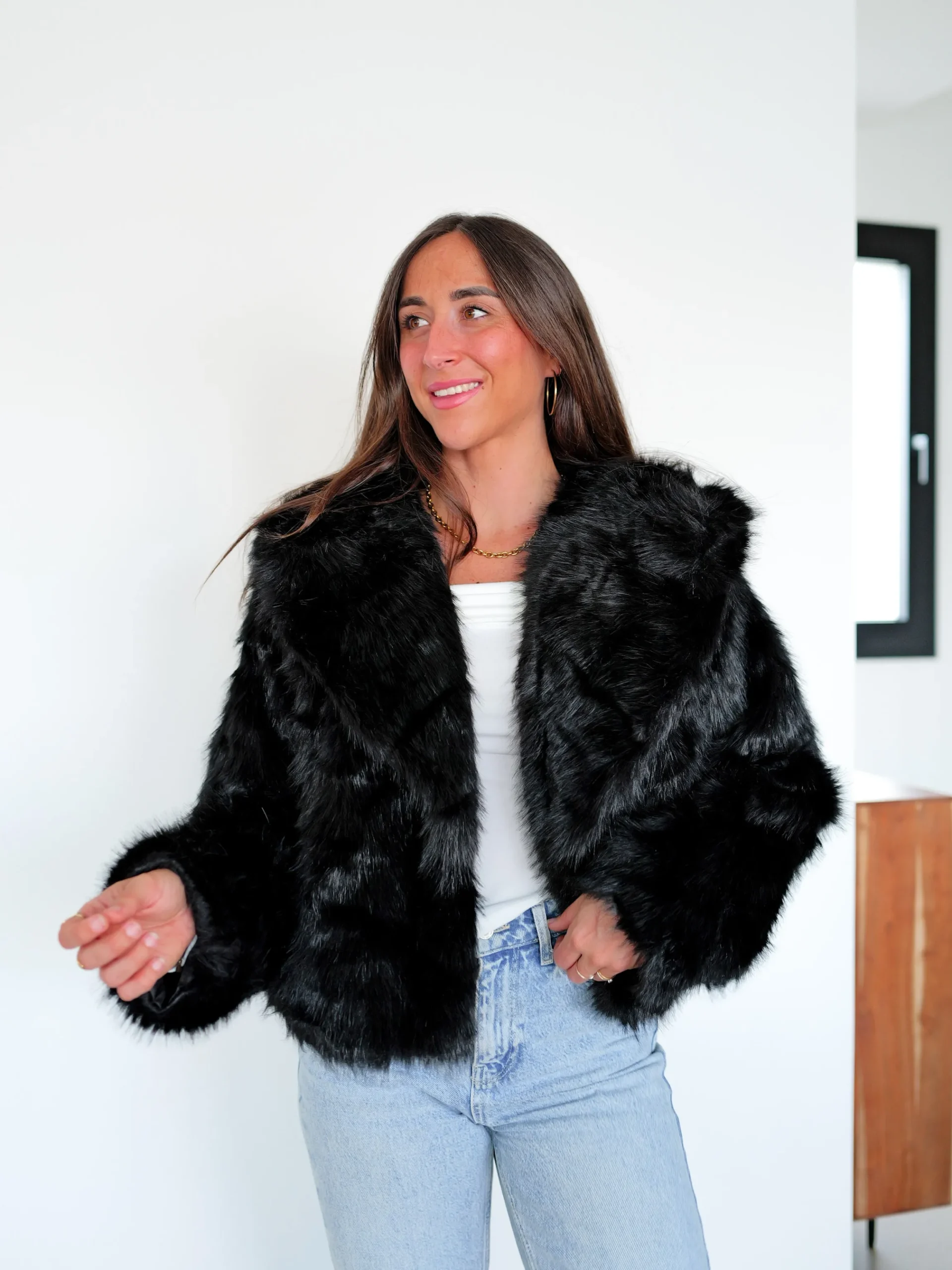 Chaqueta pelo solapa negra
