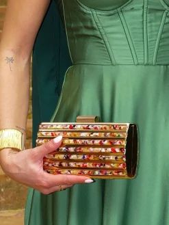 Clutch bandas colores dorado