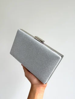 Clutch brillitos rectángulo plata