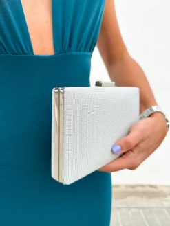 Clutch brillitos rectángulo plata