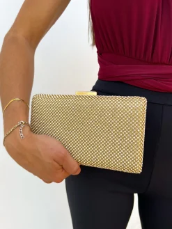 Clutch brillos dorado efecto