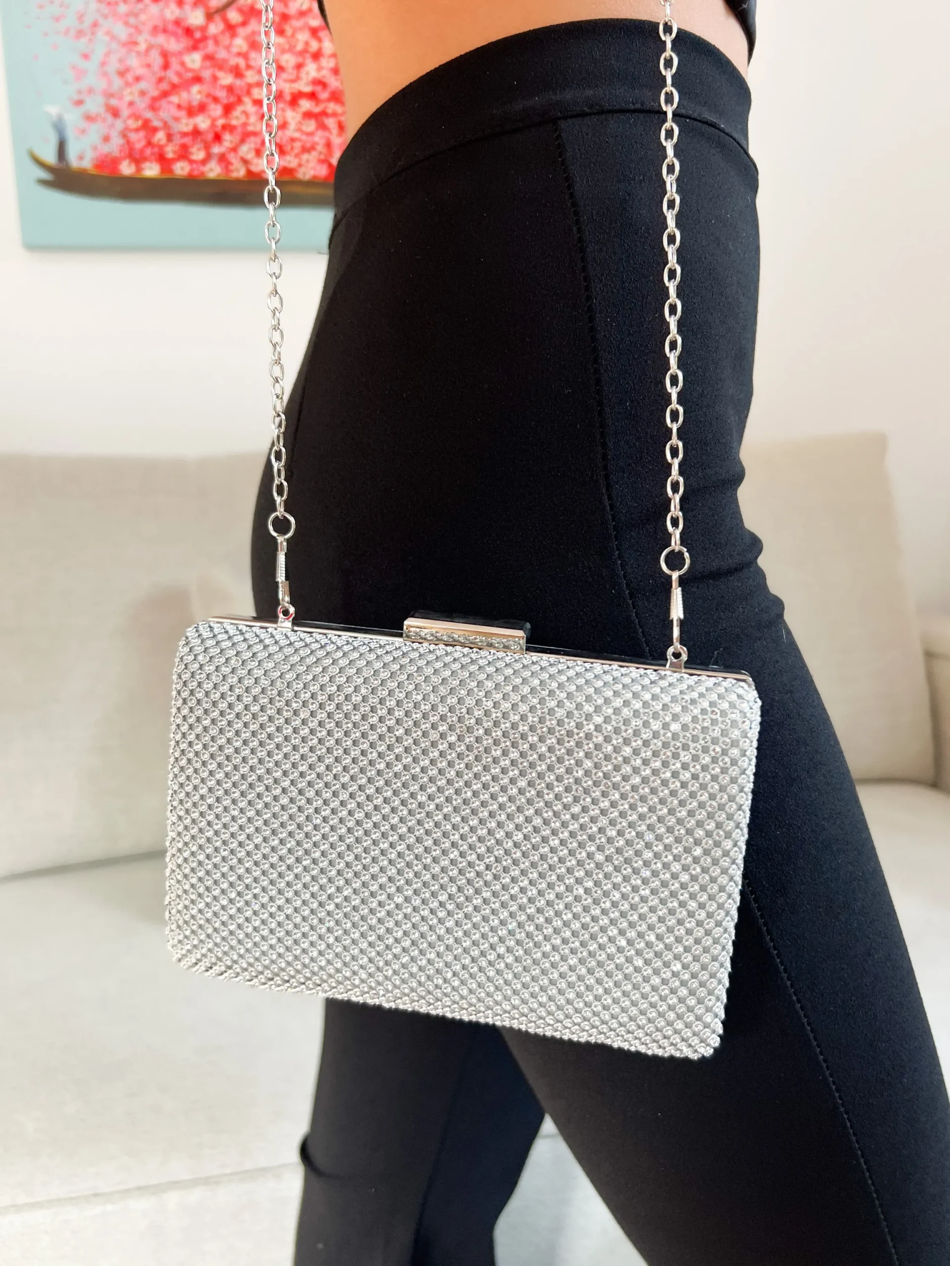 Clutch brillos plateado efecto