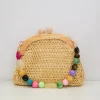 Clutch rafia abalorios beige