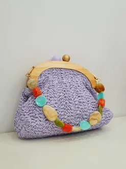Clutch rafia abalorios lila