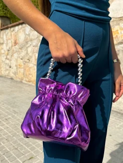 Clutch saco perlas lila