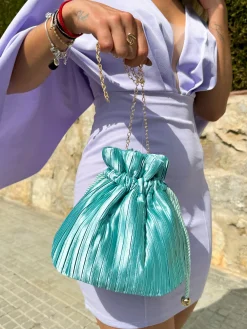 Clutch saco satinado turquesa