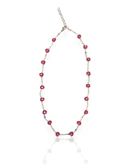 Collar rosa flores rojas