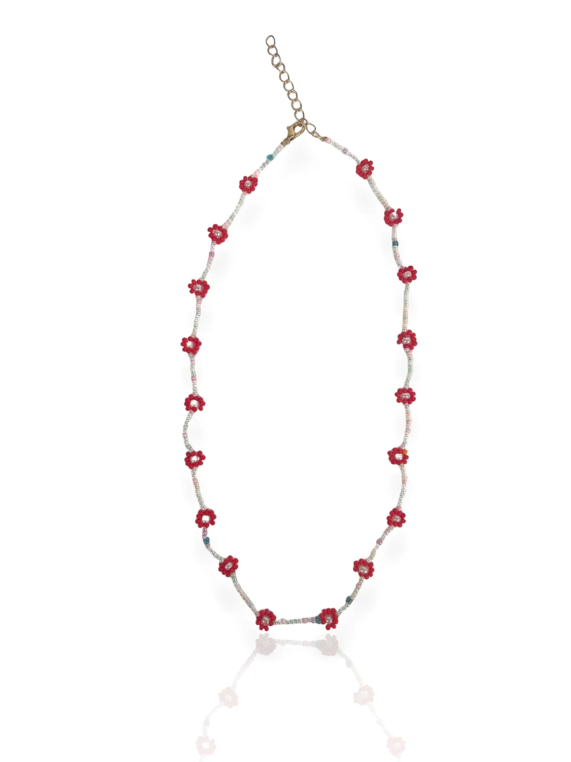 Collar rosa flores rojas