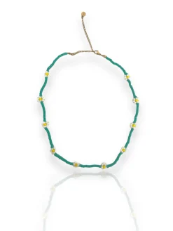 Collar turquesa flores blancas