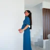 Conjunto falda midi pomposo petróleo