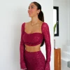 Conjunto glitter midi burdeos