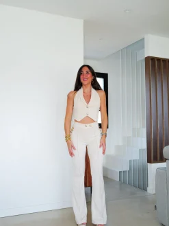 Conjunto largo botones beige