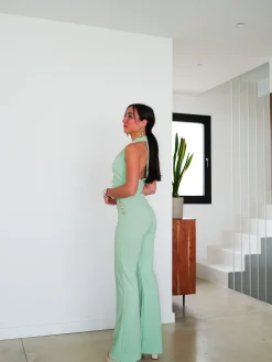 Conjunto largo botones menta