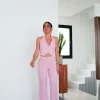 Conjunto largo botones rosa