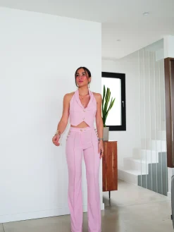 Conjunto largo botones rosa