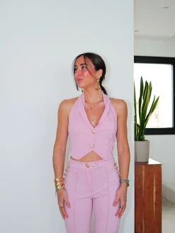 Conjunto largo botones rosa