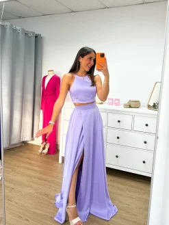 Conjunto raso halter lila
