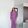 Conjunto traje cinturón lila