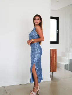 Falda glitter midi azul