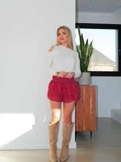 Falda mini nido estampada burdeos