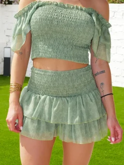 Falda nido volantes estrellas verde