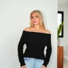 Jersey bardot mangas negro