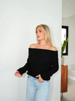 Jersey bardot mangas negro