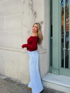 Jersey bardot mangas vino