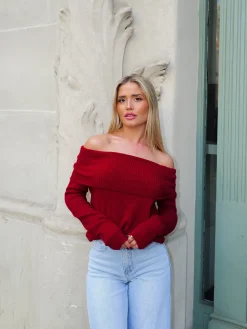 Jersey bardot mangas vino